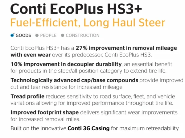 Conti EcoPlus HS3+ Fuel-Efficient, Long Haul Steer - Image 3